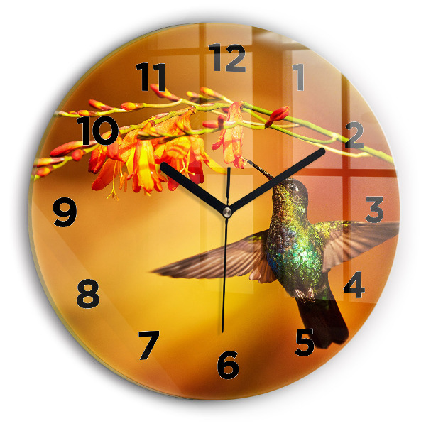 Round glass clock Hummingbird bird