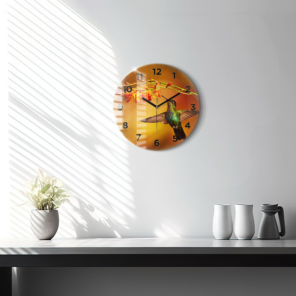 Round glass clock Hummingbird bird