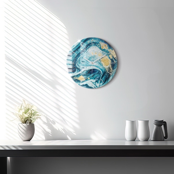 Round glass clock Abstract marble