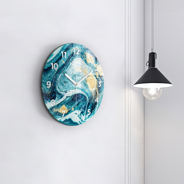 Round glass clock Abstract marble