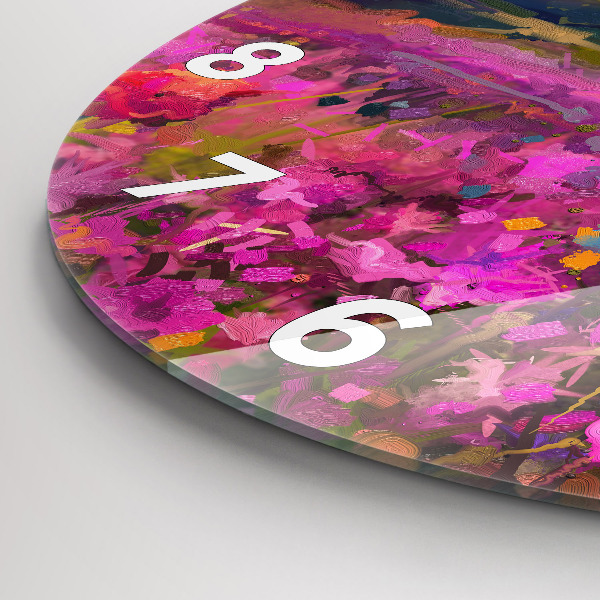 Round glass clock Landscape of nature and flowers