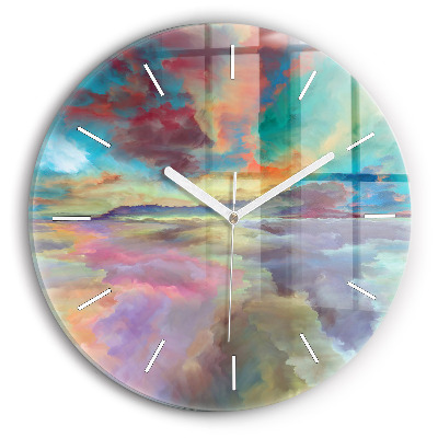 Round glass clock Abstract landscape