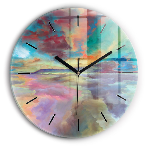Round glass clock Abstract landscape