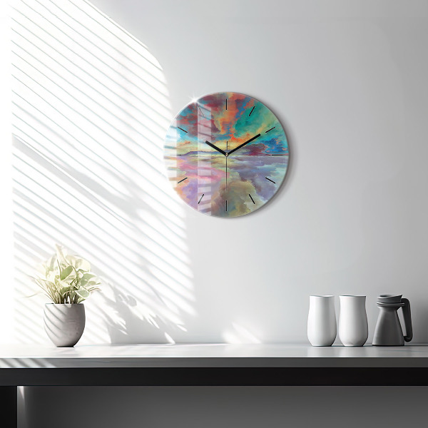 Round glass clock Abstract landscape