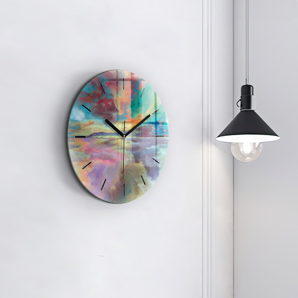 Round glass clock Abstract landscape