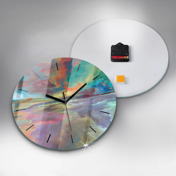 Round glass clock Abstract landscape