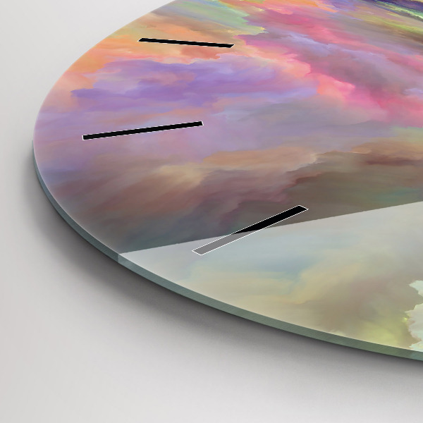 Round glass clock Abstract landscape