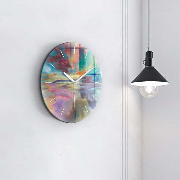 Round glass clock Abstract landscape