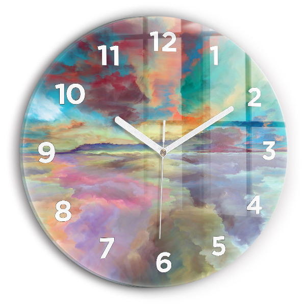 Round glass clock Abstract landscape