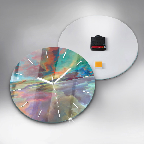 Round glass clock Abstract landscape