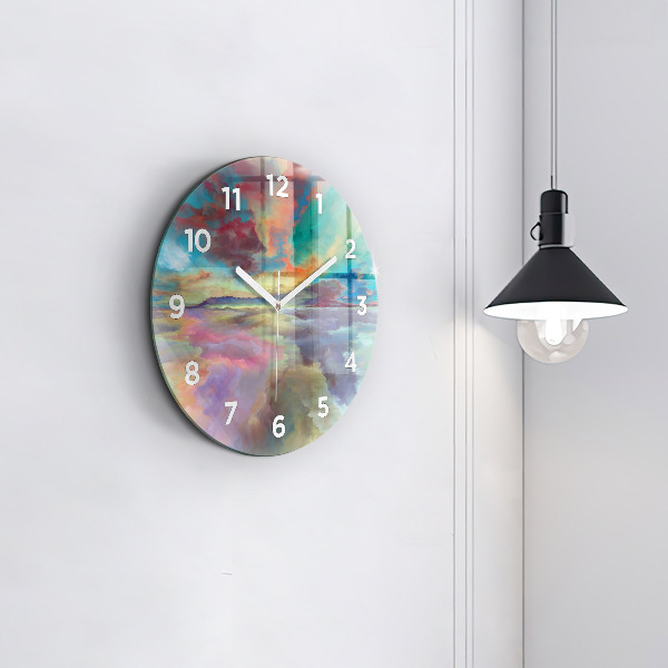 Round glass clock Abstract landscape