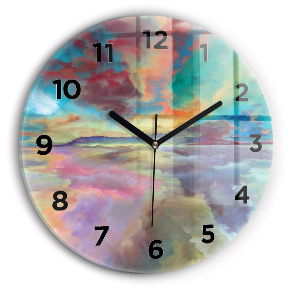 Round glass clock Abstract landscape