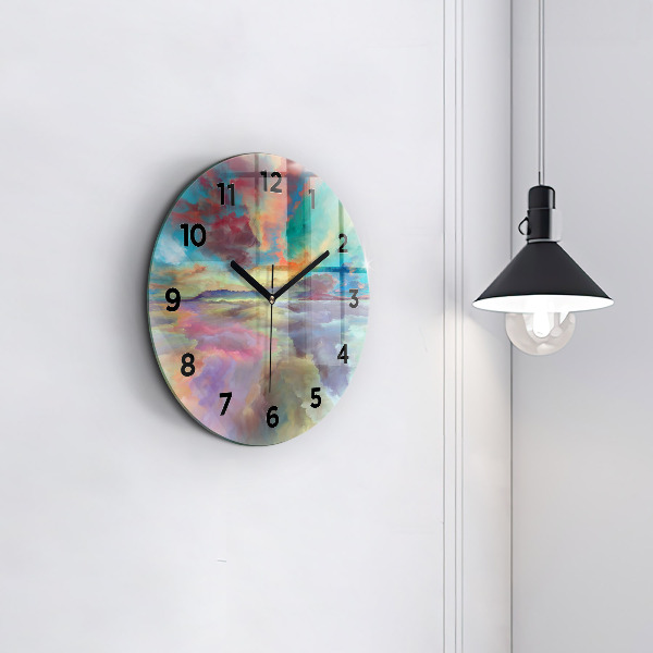 Round glass clock Abstract landscape