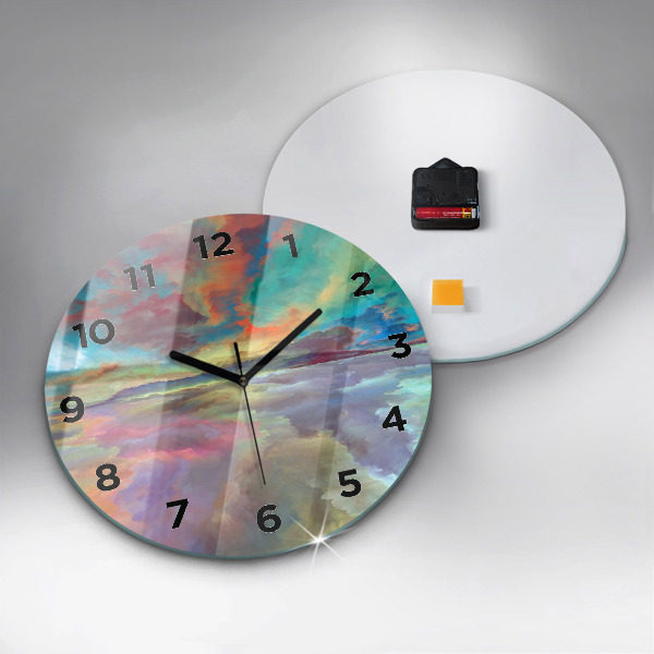 Round glass clock Abstract landscape