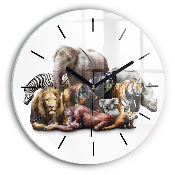 Round glass clock Wild animals