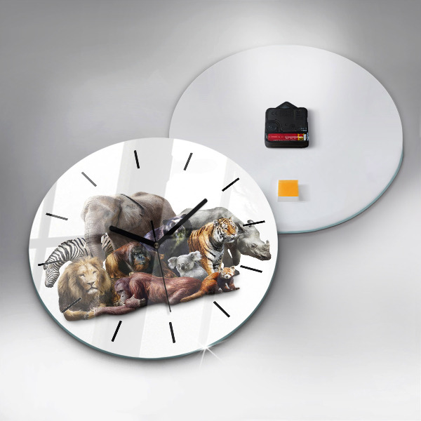 Round glass clock Wild animals