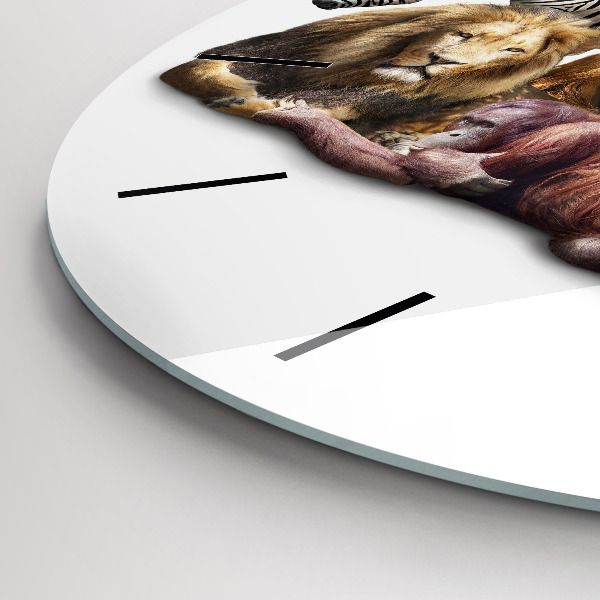 Round glass clock Wild animals