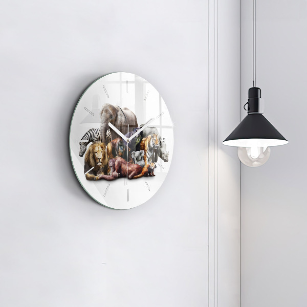 Round glass clock Wild animals