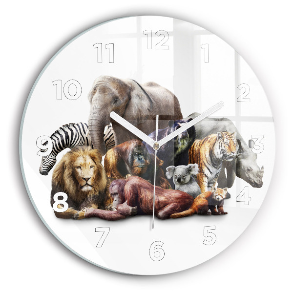 Round glass clock Wild animals