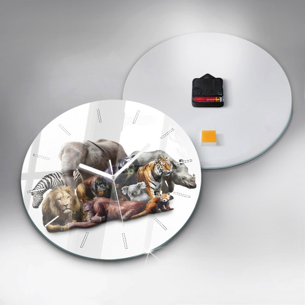 Round glass clock Wild animals