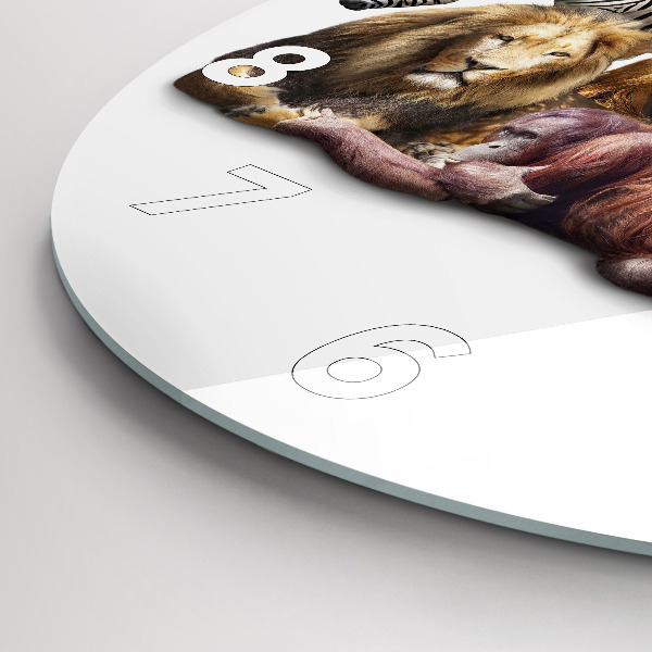 Round glass clock Wild animals