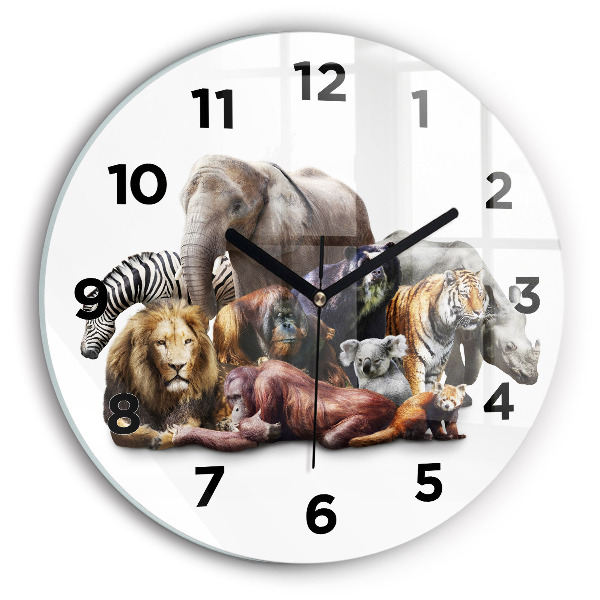 Round glass clock Wild animals