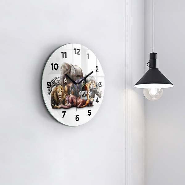 Round glass clock Wild animals