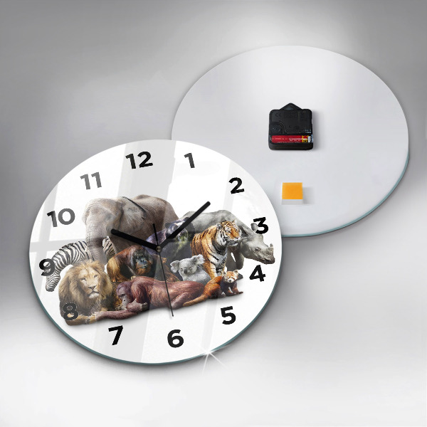 Round glass clock Wild animals