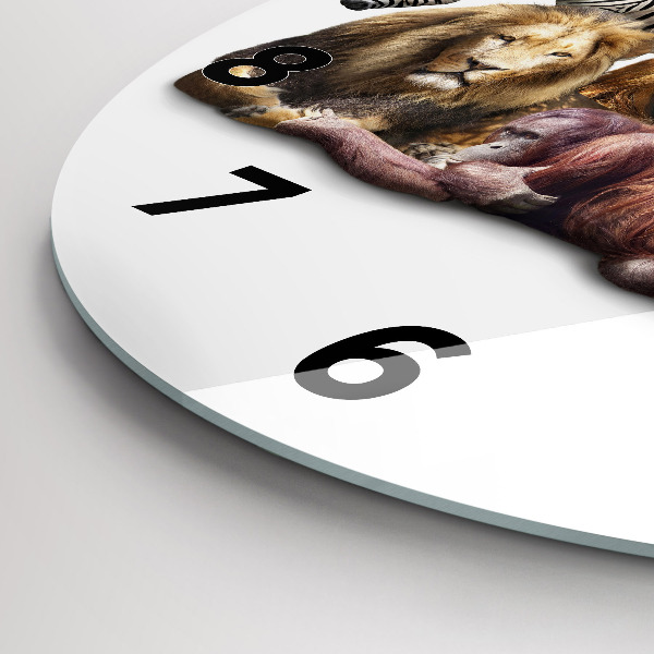 Round glass clock Wild animals