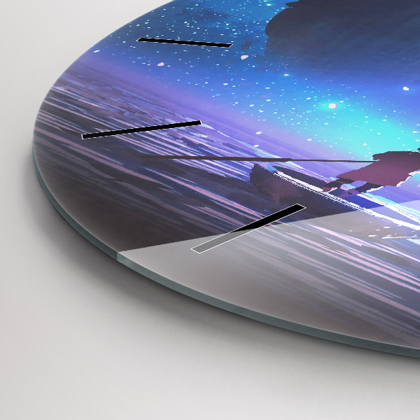 Round glass clock Fantasy sailing ship