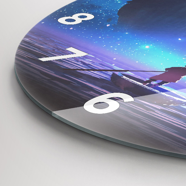 Round glass clock Fantasy sailing ship