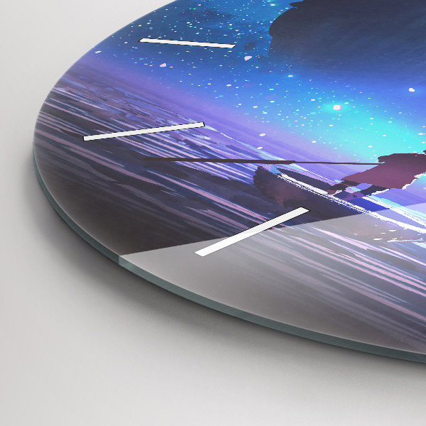 Round glass clock Fantasy sailing ship