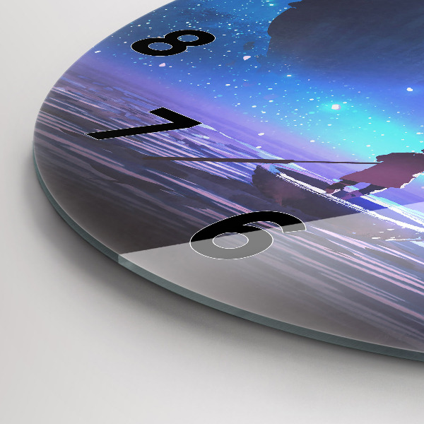 Round glass clock Fantasy sailing ship