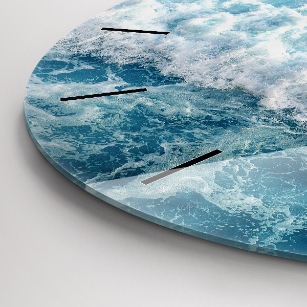 Round glass clock Sea waves