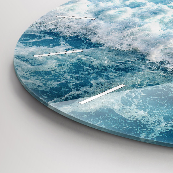 Round glass clock Sea waves