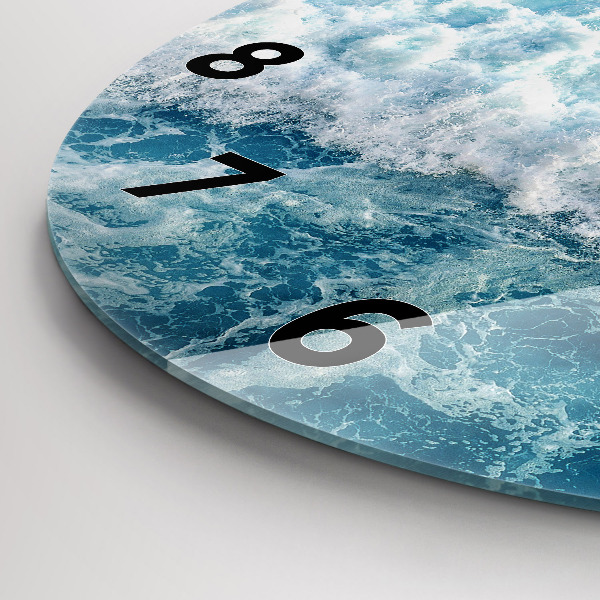Round glass clock Sea waves