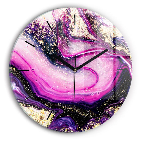 Round glass clock Abstract marble