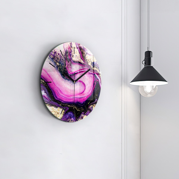 Round glass clock Abstract marble