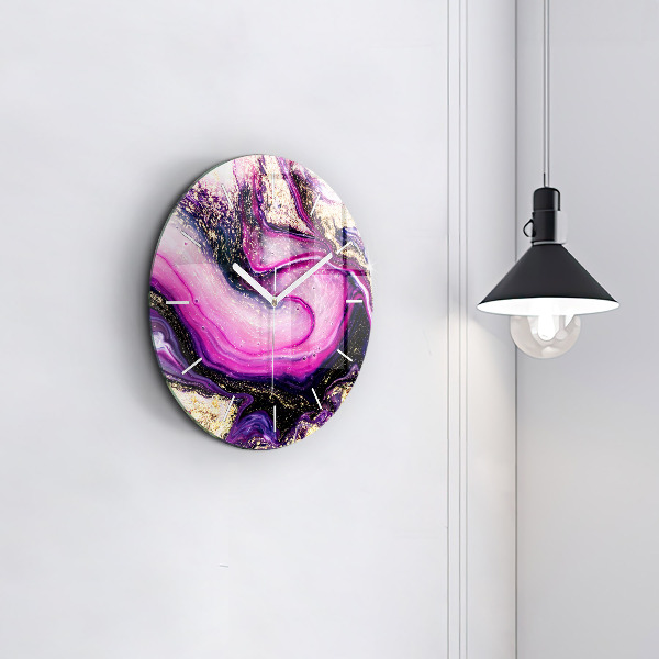 Round glass clock Abstract marble