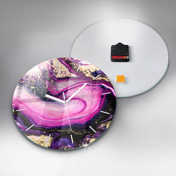 Round glass clock Abstract marble