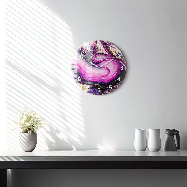 Round glass clock Abstract marble