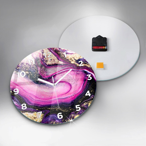 Round glass clock Abstract marble