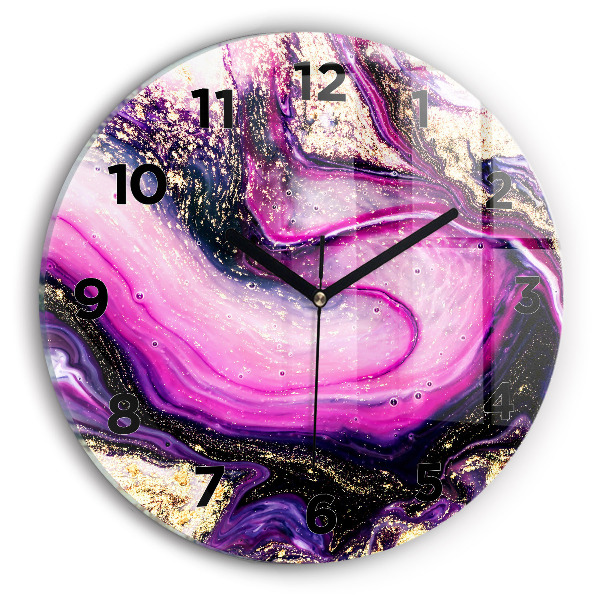 Round glass clock Abstract marble