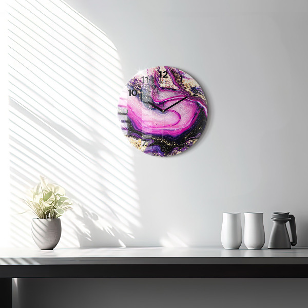 Round glass clock Abstract marble