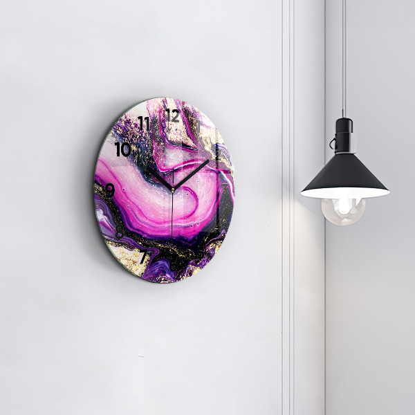 Round glass clock Abstract marble