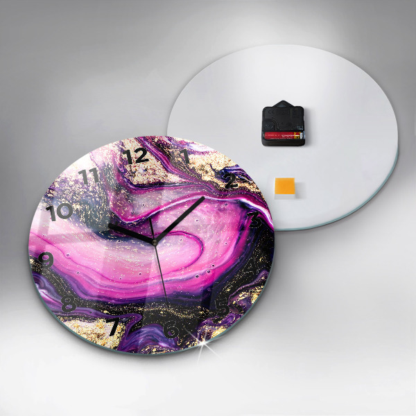 Round glass clock Abstract marble