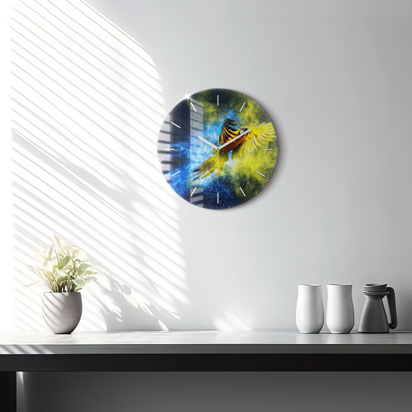 Round glass clock Colorful parrot