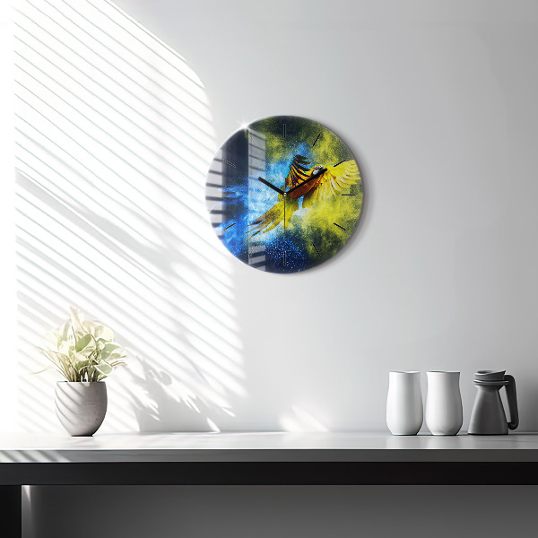 Round glass clock Colorful parrot