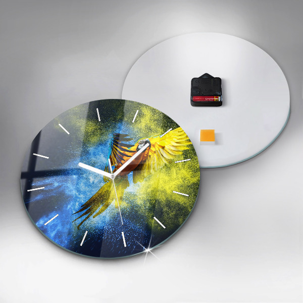 Round glass clock Colorful parrot