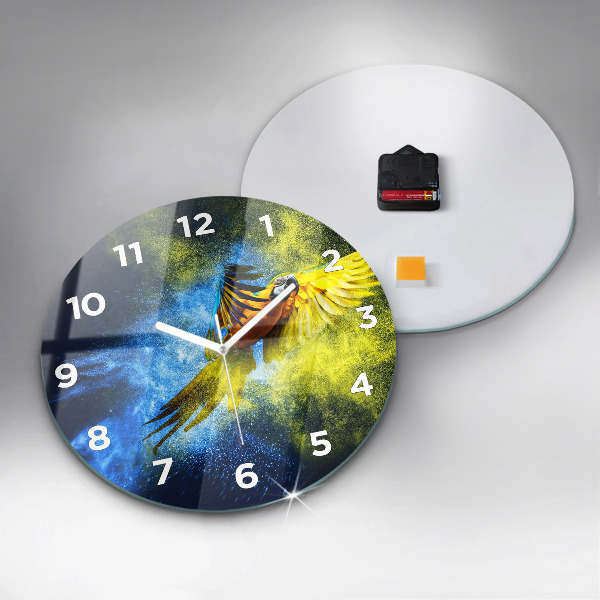 Round glass clock Colorful parrot